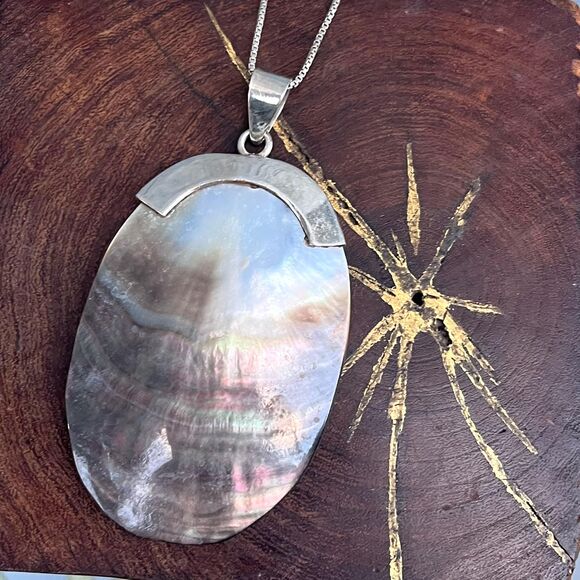 Mother of Pearl Stering Silver Necklace Bohemian Statement Jewelry - Picture 9 of 10